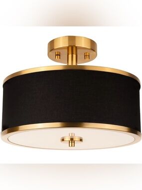 Brushed Gold & Black Drum Ceiling Light
